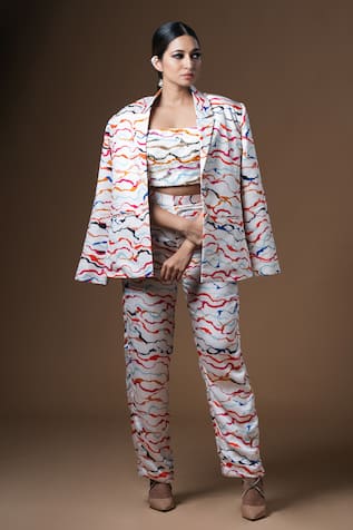 KHUSHBOO HARAN BORKAR Wave Print Blazer & Pant Set 