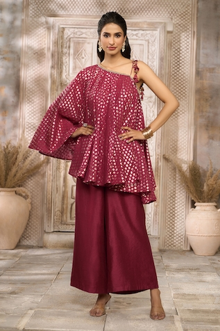 Rishi & Vibhuti x AZA Floral Woven Flared Top & Pant Set