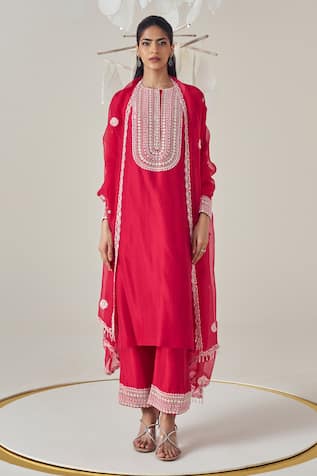 MADZIN Hand Embroidered Yoke Kurta Pant Set 