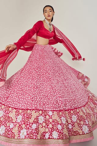 MADZIN Floral Embroidered Bridal Lehenga Set 