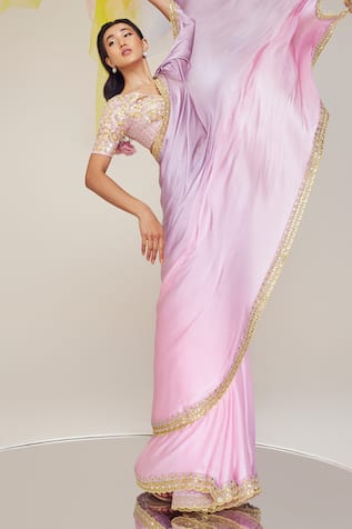 MADZIN Ombre Saree With Embroidered Blouse 