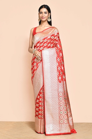 Nazaakat by Samara Singh Floral Woven Detail Saree With Running Blouse