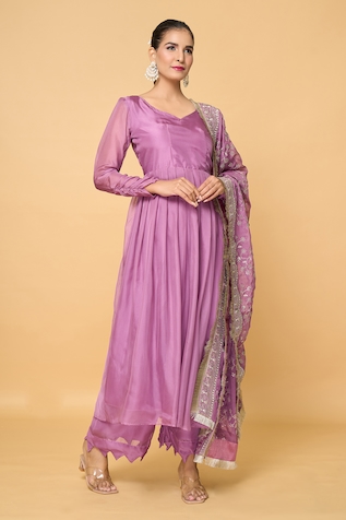 Adara Khan Solid Gathered Anarkali Set