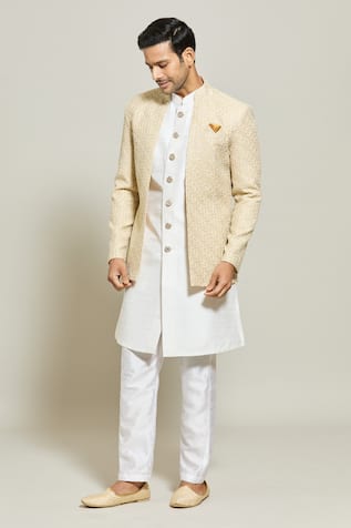 Aryavir Malhotra Sequin Embroidered Jacket Kurta Set 