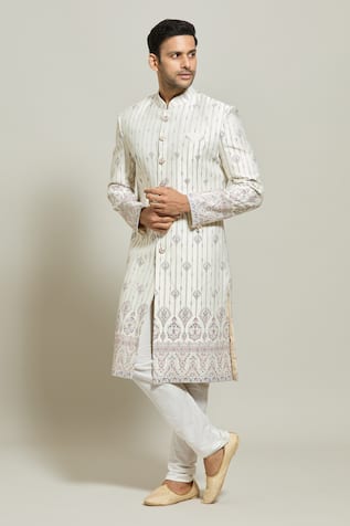 Aryavir Malhotra Floral Embroidered Sherwani With Churidar 