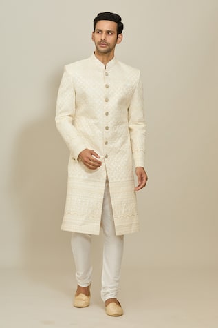 Aryavir Malhotra Thread Embroidered Sherwani & Churidar Set 