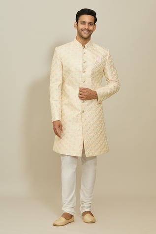 Aryavir Malhotra Thread Embroidered Sherwani & Churidar 