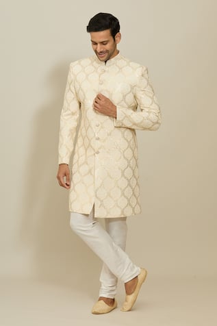 Aryavir Malhotra Mughal Ogee Pattern Sherwani With Churidar 