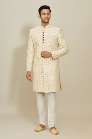 Aryavir Malhotra Zari Embroidered Sherwani With Churidar 