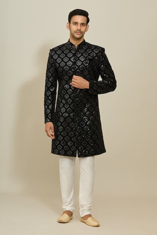 Aryavir Malhotra Sequin Embroidered Sherwani & Churidar Set 