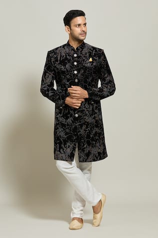 Aryavir Malhotra Textured Sherwani & Churidar Set 