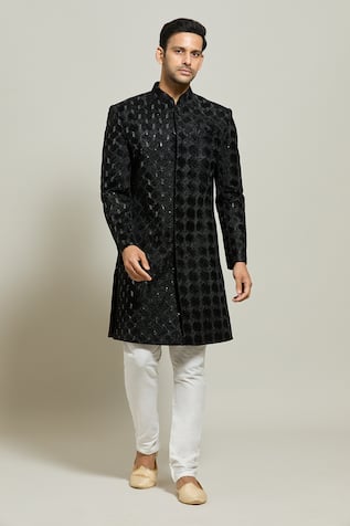 Aryavir Malhotra Geometric Pattern Embroidered Sherwani & Churidar Set 