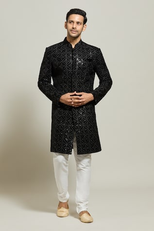 Aryavir Malhotra Geometric Floral Embroidered Sherwani & Churidar Set 