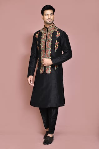 Aryavir Malhotra Resham Embroidered Nehru Jacket Kurta Set 