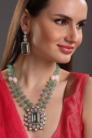 Carved Geometric Pendant Necklace Set 