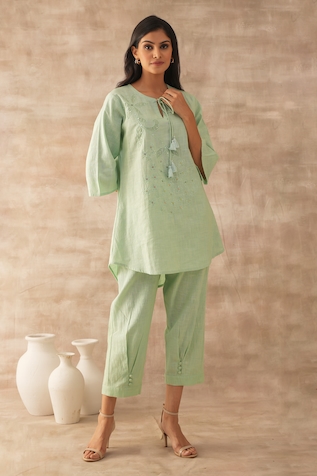 VARUN CHHABRA Swarovski & Resham Embroidered Tunic & Pant Set
