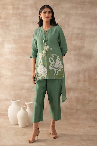VARUN CHHABRA Bird Motif Aari Embroidered Tunic & Pant Set