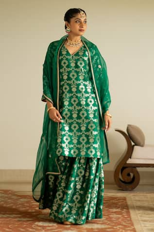 Sobariko Jaal Weave Straight Kurta Sharara Set 