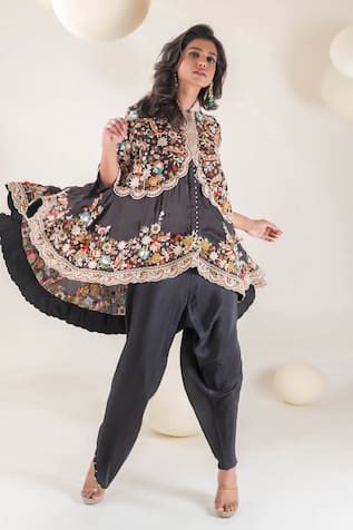 Pallavi Poddar Aarya Resham Gul Embroidered Cape With Harem Pant 