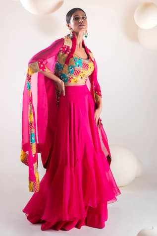 Pallavi Poddar Persian Patchwork Cape Skirt Set 