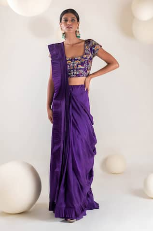 Pallavi Poddar Pre-Draped Saree With Embroidered Blouse 