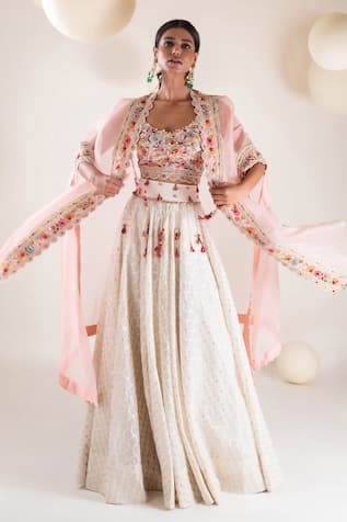 Pallavi Poddar Embroidered Border Cape Lehenga Set 