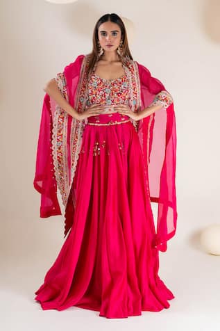 Pallavi Poddar Floral Embroidered Cape Lehenga Set 