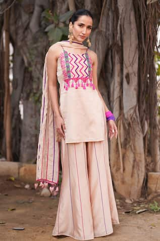 Leela By A Chevron Embroidered Kurta Sharara Set 