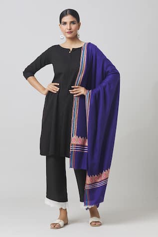 Toosh Kashmir Paisley Border Embroidered Pashmina Shawl 