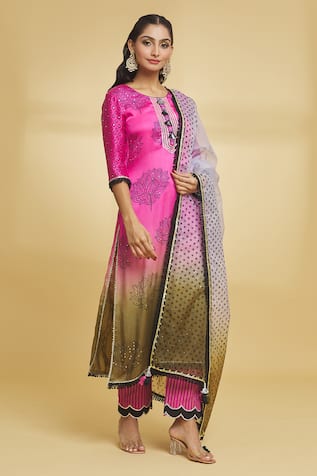 Maayera Jaipur Ombre Floral Kurta Pant Set 