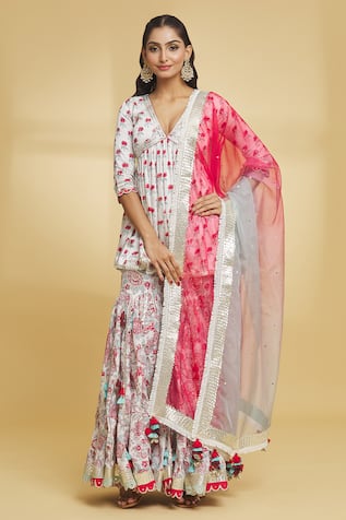 Maayera Jaipur Embroidered Short Anarkali Gharara Set 