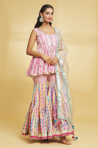 Maayera Jaipur Boho Vibe Print & Gota Embellished Kurta Gharara Set 