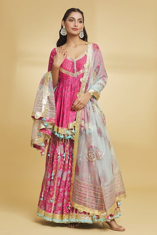 Maayera Jaipur Bahar Print Kurti Gharara Set 