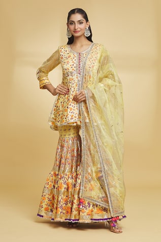 Maayera Jaipur Persian Garden Print Kurti Gharara Set 