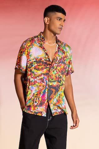 Seven Pixel Geometric Print Shirt 