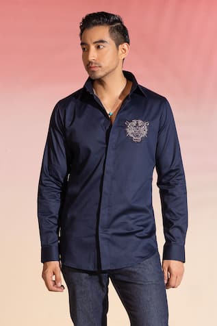 Seven Embellished Tiger Applique Shirt 