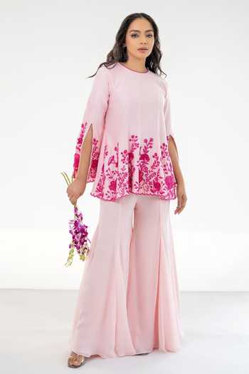 Aanchal Vijaywargi Blossom Embroidered Short Kurta With Sharara Pant 