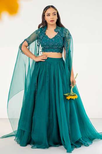 Aanchal Vijaywargi Magnolia Fleur Embroidered Cape Lehenga Set 