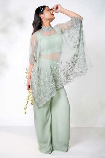 Aanchal Vijaywargi Garden Embroidered Poncho Palazzo Pant Set 