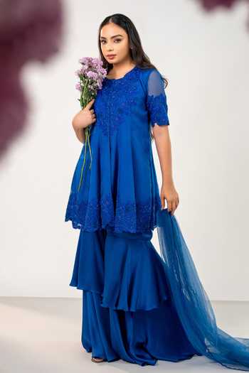 Aanchal Vijaywargi Bloom Bell Embroidered Short Anarkali Sharara Set 