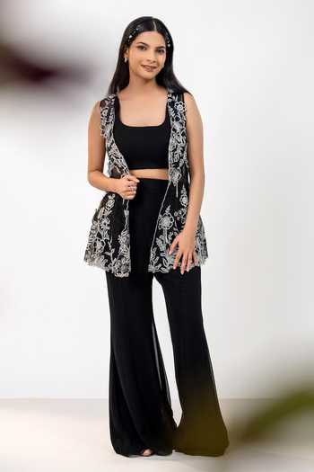 Aanchal Vijaywargi Midnight Bloom Embroidered Jacket Bell Bottom Pant 
