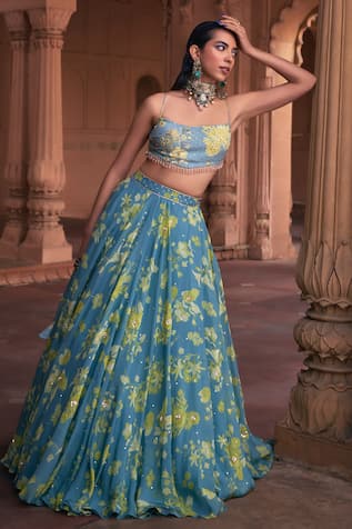 Diyarajvvir Floral Print Blouse & Lehenga Set 