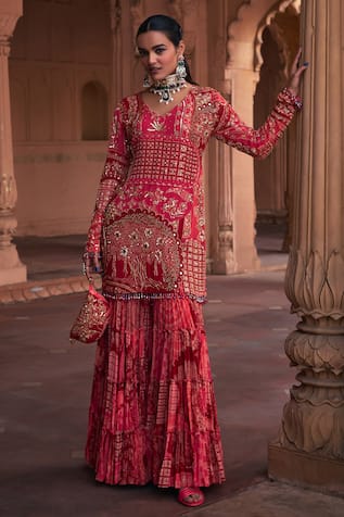 DiyaRajvvir Thikri Print Kurta & Gharara Set 