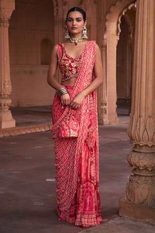 DiyaRajvvir Thikri Print Pre-Draped Gharara Saree With Blouse 