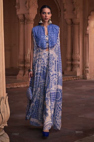 DiyaRajvvir Gulshan Print Embellished Cape Pant Set 