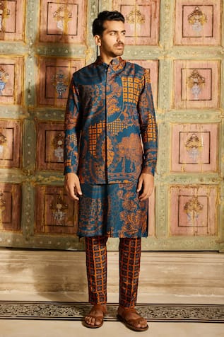 DiyaRajvvir Thikri Print Bundi Kurta Set 