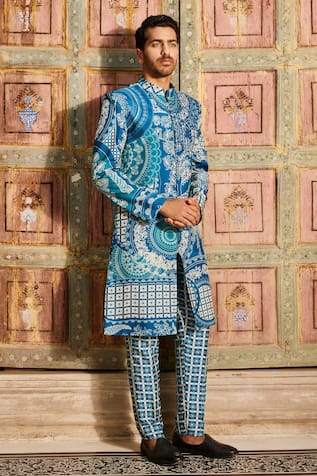 DiyaRajvvir Thikri Print Sherwani & Pant Set 