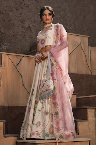 Label Niti Bothra Mughal Floral Print Lehenga Set 
