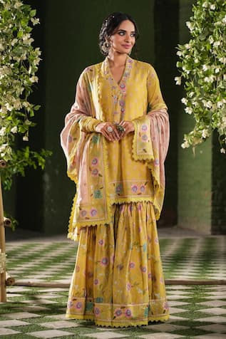 Label Niti Bothra Mughal Floral Print Kurta Sharara Set 