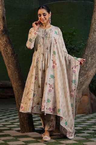 Label Niti Bothra Silk Chanderi Floral Print Anarkali Set 